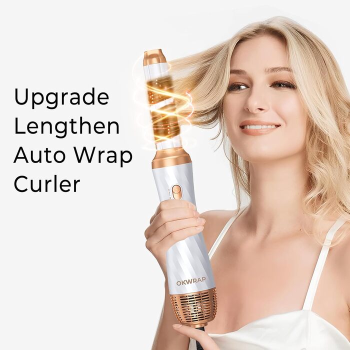 Набір для укладки волосся 7 в 1 OKWRAP Airstyler: фен, плойка, щітка, випрямляч. 110000 об/хв, іонізація, тиха робота. Колір: сірий