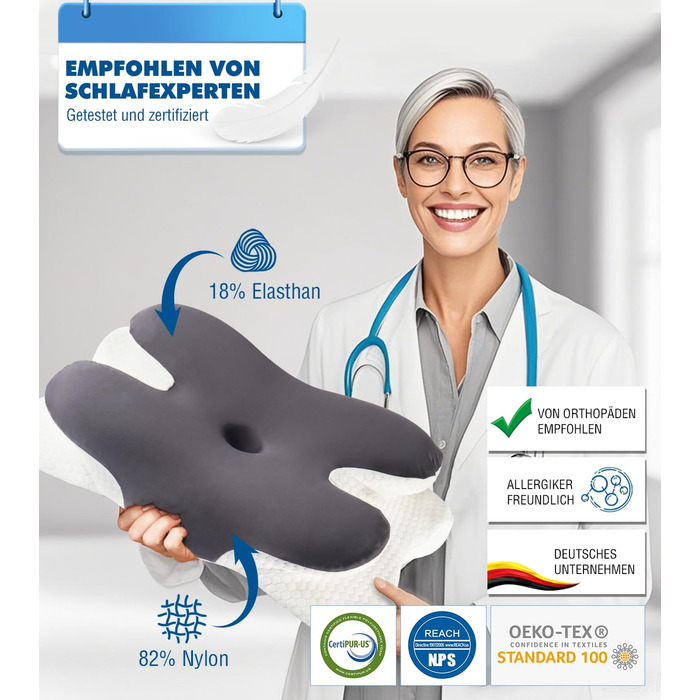 Подушка для шиї IDEA: ортопедична, з memory foam, для дорослих, 62x40x9/11 см, підтримка шиї, комфортна для подорожей