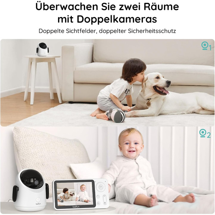 Дитячий відеоняня BOIFUN з камерою, WiFi 360°, 2 MP, моніторинг руху, інфрачервона нічна зйомка, датчик температури, мобільний додаток, 4x зум, Baby 3SM