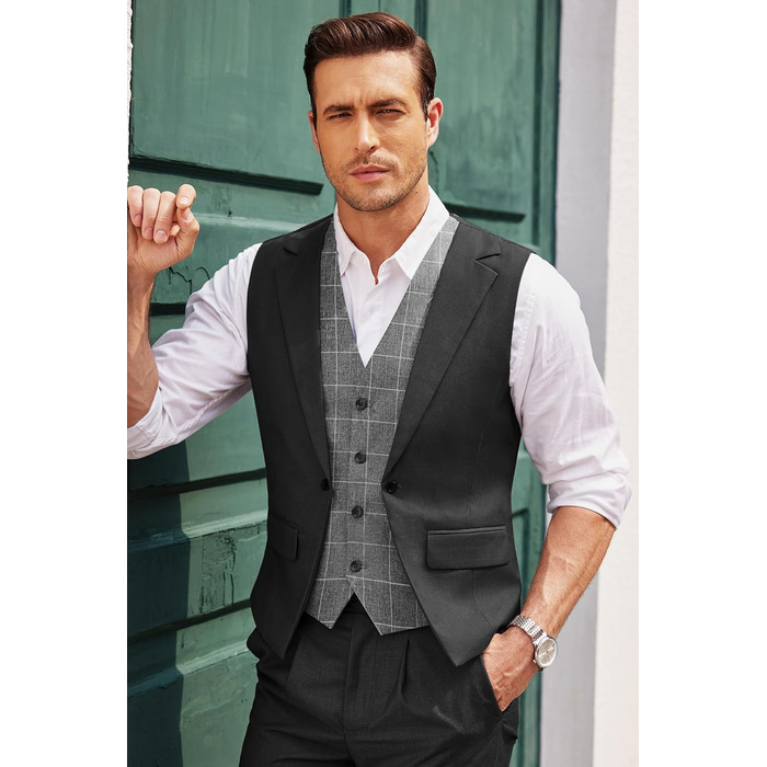 Жилет чоловічий COOFANDY стильний, в клітинку, Slim Fit, чорний - для весілля та ділових зустрічей