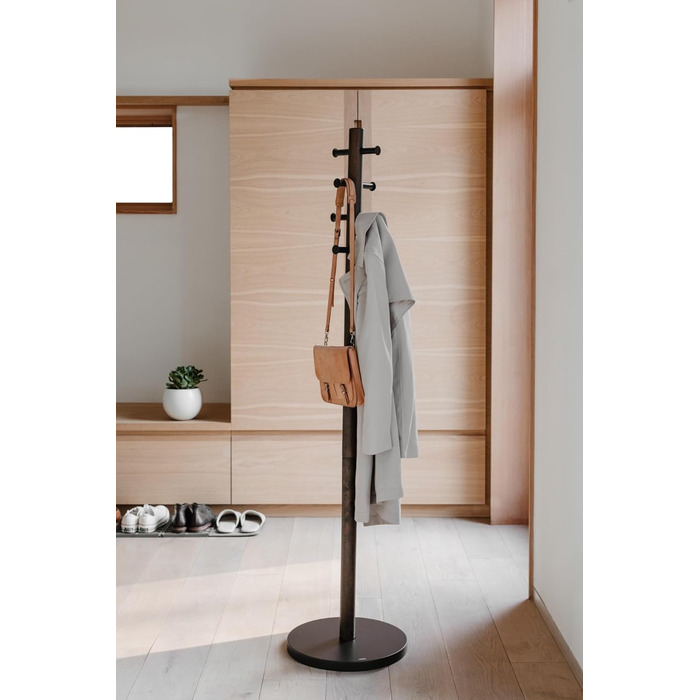 Umbra Pillar Coat Rack with Stool, Default_no_Selection_Value, White/Natural, One Size (Black/Walnut, Coat Rack)