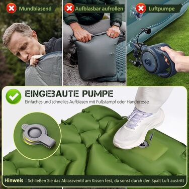 Self-Inflating Camping Mat with Integrated Support Belt - Durable & Moisture-Resistant Travel Pad for Camping, Indoor/Outdoor Use, Hiking (196x130x9cm)