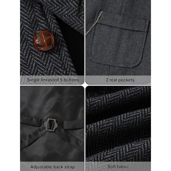 Чоловічий жилет для костюма AIEEO твід ретро смокінг Slim Fit сірий (S)