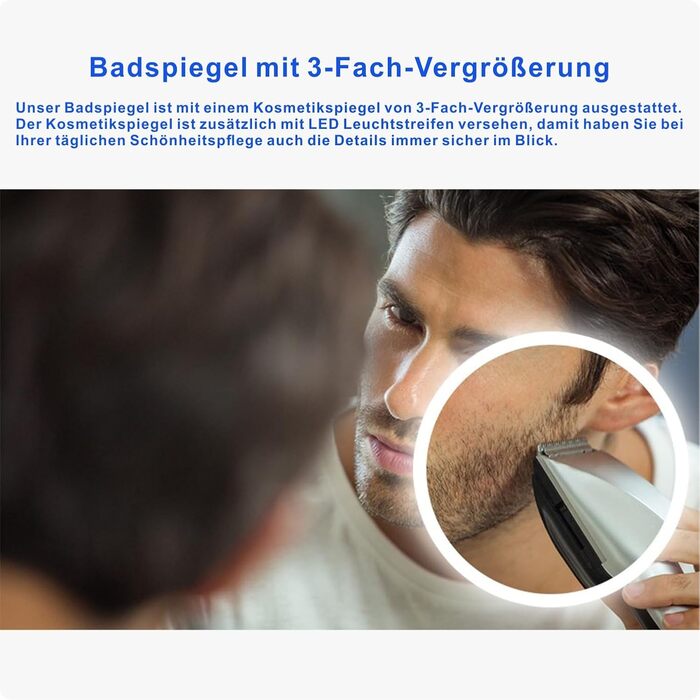 Дзеркало для ванної кімнати AQUABATOS з підсвічуванням 100x70 см LED, антизапар, сенсорне керування, 3 кольори світла, регулювання яскравості