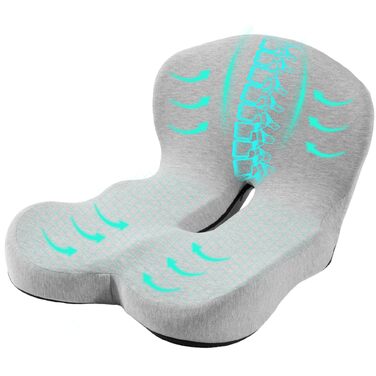 Ортопедична подушка для сидіння Urban Deco з підтримкою спини, з піни Memory Foam, для офісного крісла, авто, інвалідного візка - чорно-сіра, 1 шт.