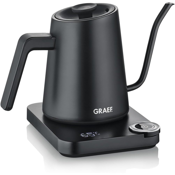 Чайник Pour-Over GRAEF GK502, з регулюванням температури та таймером, з гусячим носиком, 900 мл, матовий чорний