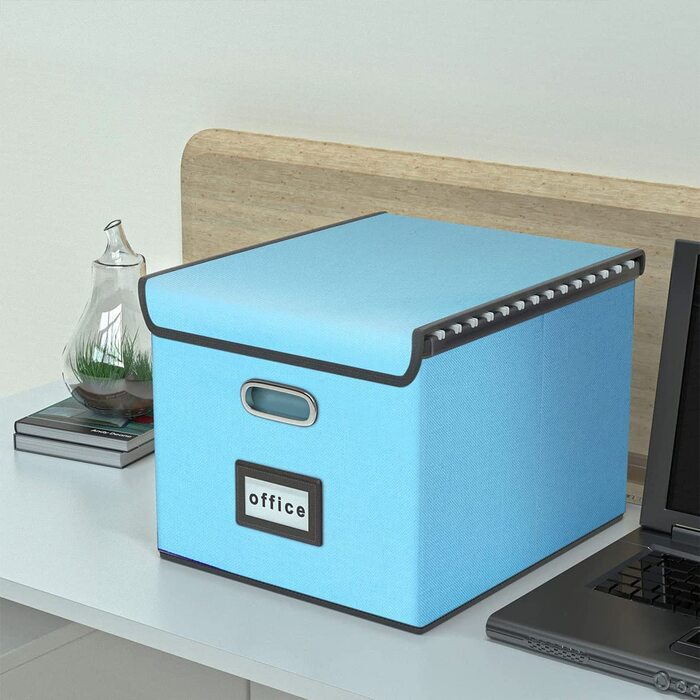 Okydoky Storage Boxes with Lid, Hanging File Folder Box made of Fiberboard and Paper in Stylish Linen Look, Suitable for Home and Office, File and Toy Storage Box (Sky-blue, 1pc).DE Sky Blue