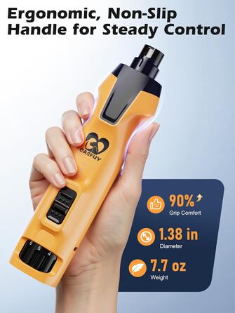 Електричний точилка для собачих кігтів Casfuy 6-Gang з потужним мотором 4.8V, тиха, з LED-підсвіткою та збирачем пилу. Ідеальний інструмент для догляду за домашніми тваринами.