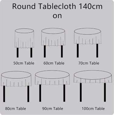 SUCHDECO Linen Tablecloth Round 140 cm Washable Cotton Tablecloth Wrinkle-Free Dustproof with Tassels Strip Embroidery for Kitchen, Dining Room, Dining Table, Coffee Table, Garden Table, Grey
