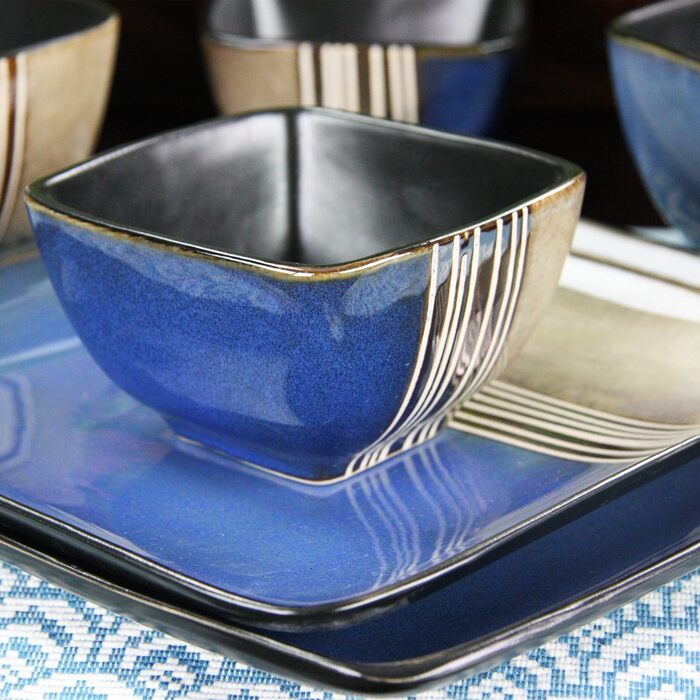 Набір посуду Elama Loft Collection: 16 предметів, стегонна кераміка, квадратна форма, червоний та світло-коричневий з білими акцентами