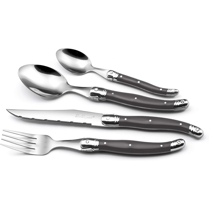Набір столових приборів для стейка Lou Laguiole TRADITION (48 предметів) з нержавіючої сталі, антрацит, з кольоровими пластиковими ручками, на 12 осіб
