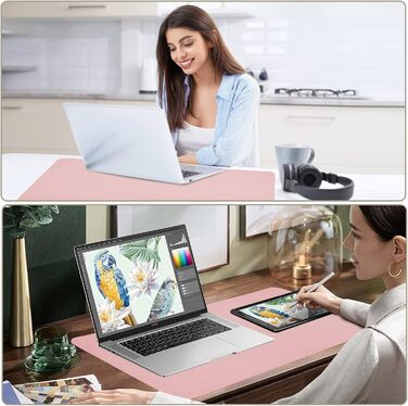 PINKCAT Килимок для миші з PU-шкіри, двосторонній, 80 x 40 см (світло-зелений+світло-блакитний)