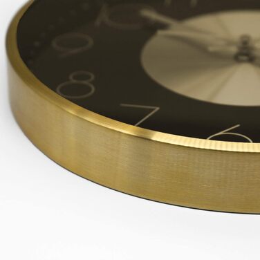 Modern Silent Aluminum Wall Clock 30 cm Diameter without Ticking Sounds for Living Room, Bedroom and Office (Gold Black)
