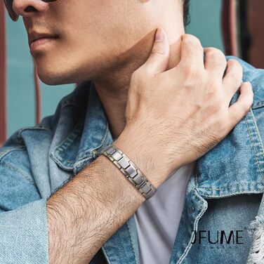 Чоловічий браслет JFUME з нержавіючої сталі, подарунок для чоловіків, 21,5 см, регульований (срібло та золото)