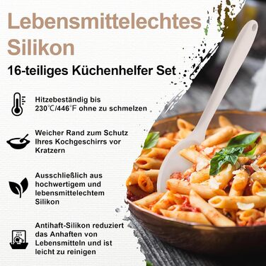 Набір кухонних аксесуарів Homikit, 16 предметів, хакі. Кухонні інструменти з підставкою, стійкі до високих температур, комплект кухонного посуду, придатні для миття в посудомийній машині