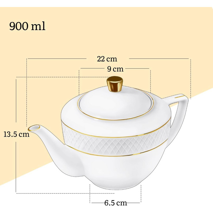 Wilmax - Teapot with Gold Pattern - 900ml - Porcelain Coffee Pot - High-Quality Tea Set - Ideal as a Gift - White - For Coffee, Tea - Ergonomic