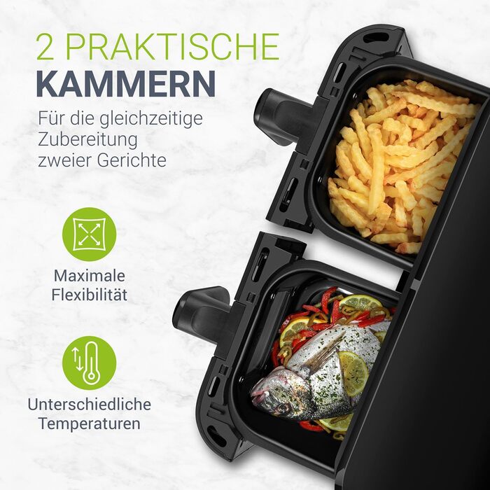 Juskys Air Fryer 9 L Double Chamber - XXL Fryer with 2 Baskets, 9 Programs, Smart Finish, Teflon-Coated