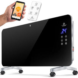 Скляний електричний конвектор KESSER з WiFi, APP та сенсорним керуванням, 2000 Вт, чорний — настінний та підлоговий обігрівач з таймером та пультом