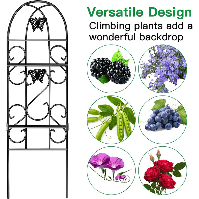 Amagabeli 2-Piece Garden Trellis Set, Metal, 152 x 46 cm, Rust-Proof Black Iron, Butterfly, Pot Vegetables, Flowers, Terrace, Metal Grids, Grid Panels for Ivy, Roses, Cucumbers, Clematis Supports
