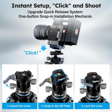 Штатив SIRUI AM-284 з вуглецевого волокна 130 см + Kugelkopf KS-30. Професійний компактний штатив для камери, швидка заміна, вантажопідйомність до 15 кг