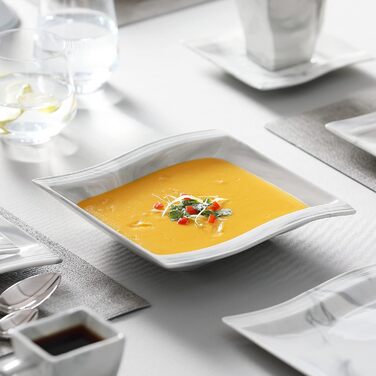 MALACASA Flora 30-Piece Marble Porcelain Dinnerware Set - Grey