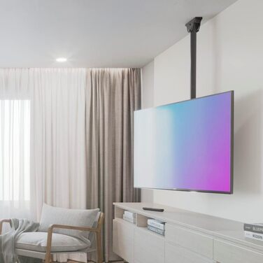 Hama TV Ceiling Mount - Adjustable, Tilting, Swivel, Foldable - Fits TVs 19-65 Inch - Black (Single)