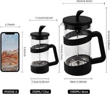 RAINBEAN French Press Maker, 3/6 Cup Coffee Maker Coffee Press for Filter Coffee, Loose Leaf Tea, and Milk Foam, with Triple Stainless Steel Filter, Heat-Resistant Borosilicate Glass, (1000 ML)