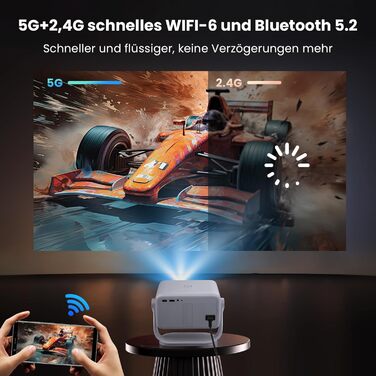 Beamer 4K з автофокусом та автотрапецеїдною корекцією: проєктор WiFi6 Bluetooth5.2, 360° обертання, FHD 1080P, для домашнього кінотеатру, з голосовим керуванням, для підключення телефону, підтримка Screen Mirroring