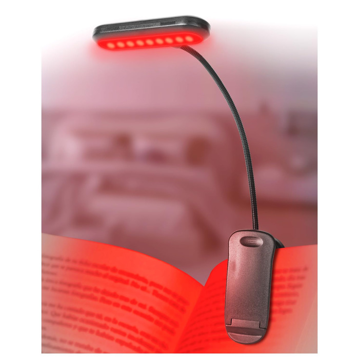 Ліхтарик для читання з червоним світлом 670 нм, кліпса на книгу, з функцією пам'яті, димування та USB-зарядкою. Без синього світла, портативний, для ліжка та захисту очей.