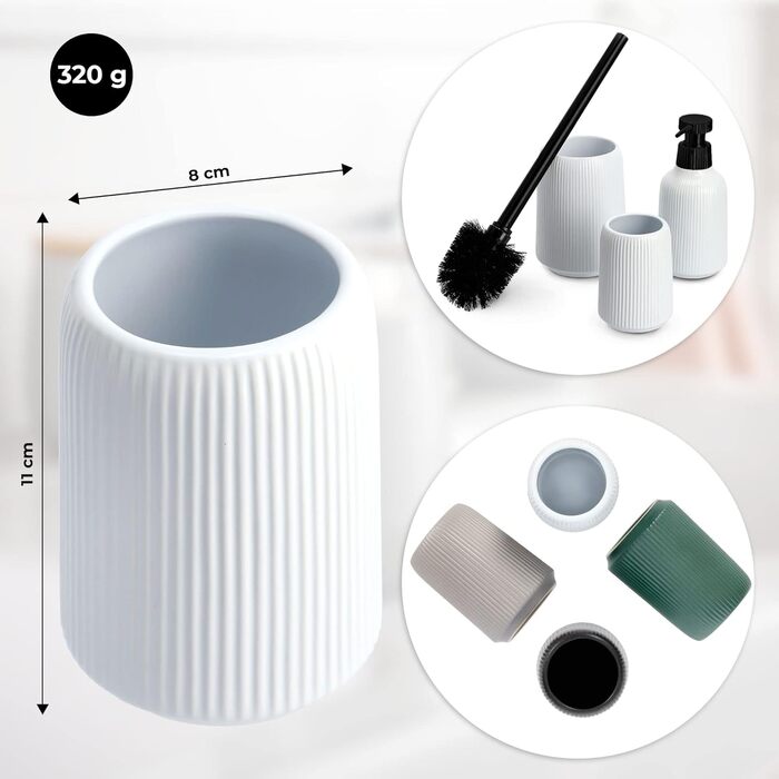 KADAX Bathroom Accessories Set, Modern Bathroom Accessories, Ceramic Bathroom Accessories, Bathroom Accessories (White: Toothbrush Holder, Soap Dispenser, Toilet Brush)