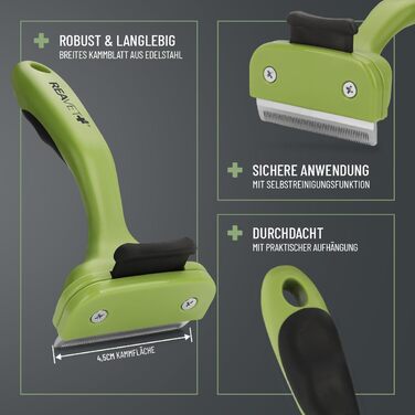 Гребінець для підшерстка ReaVET для собак та котів з короткою шерстю, середніх порід. Видаляє підшерсток, доглядає за верхнім шаром шерсті. З кнопкою самоочищення. Ідеальний для сезонного линяння. Гребінець для собак та котів, підходить для малих порід (S