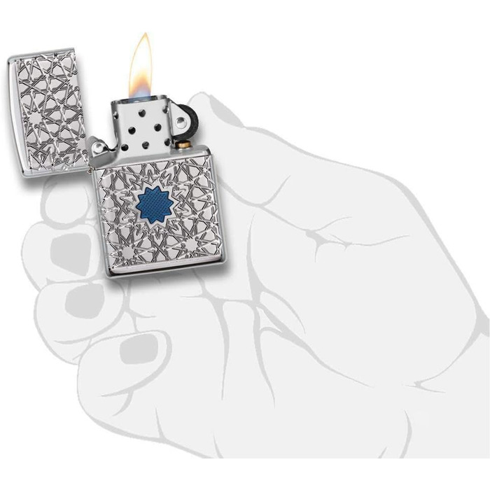 Zippo lighter with Arabic star pattern, high-gloss chrome finish, 49076, High-gloss chrome star, One Size
