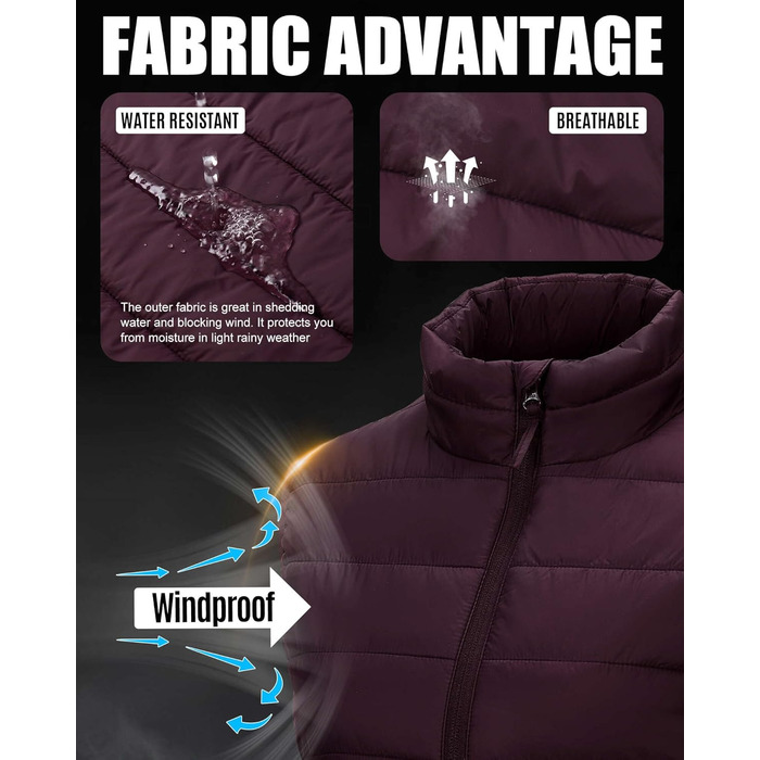 Стьобана жилетка Outdoor Ventures для жінок, тепла, з капюшоном, для походів, кемпінгу, велосипеда, фіолетовий, розмір M