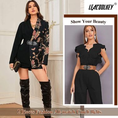 Жіночий еластичний пояс LEACOOLKEY 80 см (34-41 дюймів) - 2 кольори (чорний+коричневий)