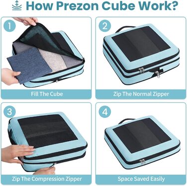 Набір кубиків-органайзерів для подорожей Prezon: 8 шт., м'ятний колір. Розширювані, з сітчастим вікном для зручності.