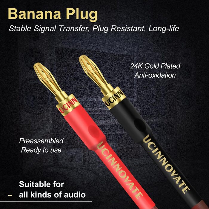 Акустичний кабель UCINNOVATE HiFi OFC (2 шт), 14AWG 3м, позолочені роз'єми Банан-Лопатка (Y-Stecker) для підсилювача та колонок