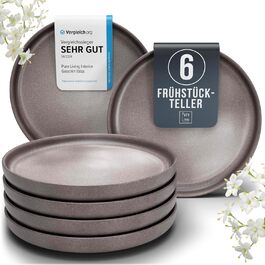 Stoneware Breakfast Plates, 6 Person. High-Quality Urban Style TEST VERY GOOD Dessert Plate Set - Cake Plates, Dishwasher and Scratch-Resistant - Small Plates, Salad Plates Pure Living in Matte Gray-Brown