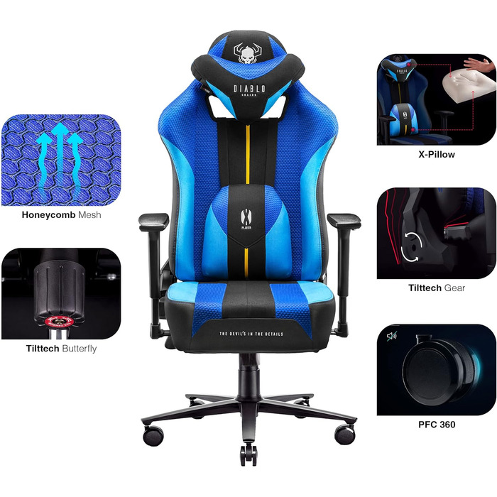 Ігрове крісло Diablo X-Player Frost Black Kids S, тканина, 3D підлокітники, ергономіка, подушки для шиї та попереку, для дітей
