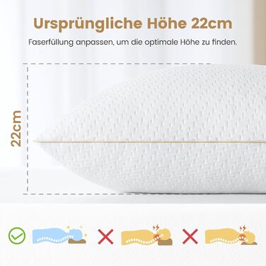 BedStory Pillowcases 80x80 2-Pack with Removable Bamboo Fiber Cover, Anti-Mite and Antibacterial Pillow Filled with 1500g x 2 Microfiber, Hypoallergenic, Comfortable, Soft, and Breathable Pillow - 2 Pieces (1 Pack) 80x80cm