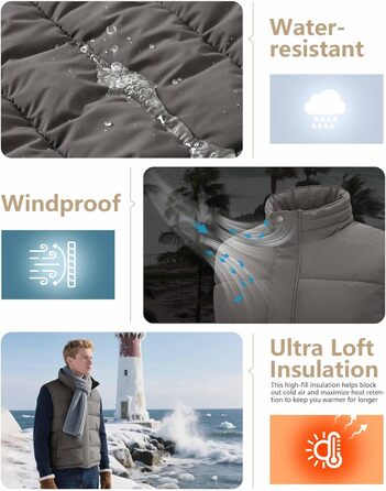 Стьобана жилетка для чоловіків 33,000ft - тепла спортивна жилетка для активного відпочинку, туризму, гольфу та верхової їзди. Водовідштовхуюча, з 4 кишенями, зелено-коричневого кольору, розмір S