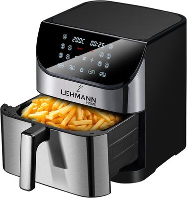 Аерофритюрниця Lehmann XXL 8 л, 1800 Вт, з LED-екраном, 10 програм, температурний режим 76-200°C, таймер, для здорового приготування без олії