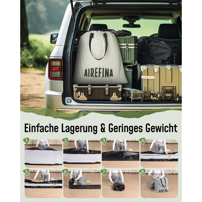 Надувне ліжко Airefina для 1-2 осіб з вбудованим насосом, 99x190x46 см та 203x152x33 см, до 295 кг, з сумкою для перенесення