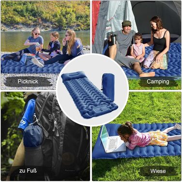 Каремат туристичний самонадувний Cunbayi з інтегрованими подушками та насосом для кемпінгу, пікніків, відпочинку на природі. Кольори: блакитний