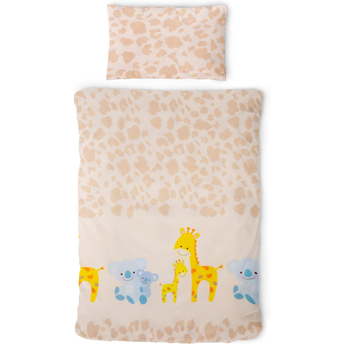 Комплект постільної білизни для дітей Gräfenstayn® з принтом тварин (жирафа, слон, коала) - 100% бавовна (ренфорс) - ковдра 135x100 см, подушка 60x40 см