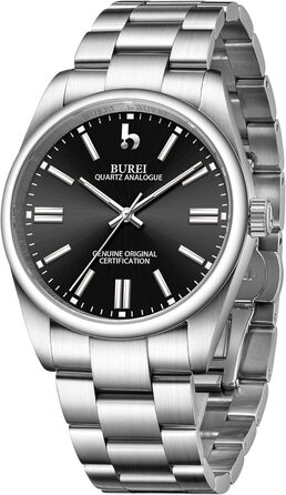 Годинник чоловічий BUREI - елегантний кварцовий годинник з нержавіючої сталі (чорний/сріблястий)