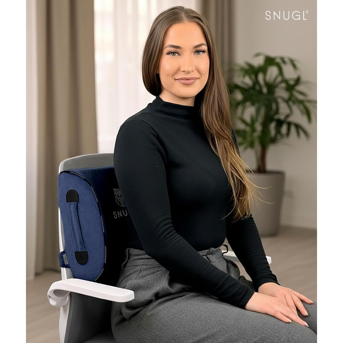 Подушка для попереку SNUGL для офісного крісла, ортопедична подушка з піни Memory Foam для підтримки спини, коректор постави для жінок та чоловіків, автомобільна подушка (Темно-синій)