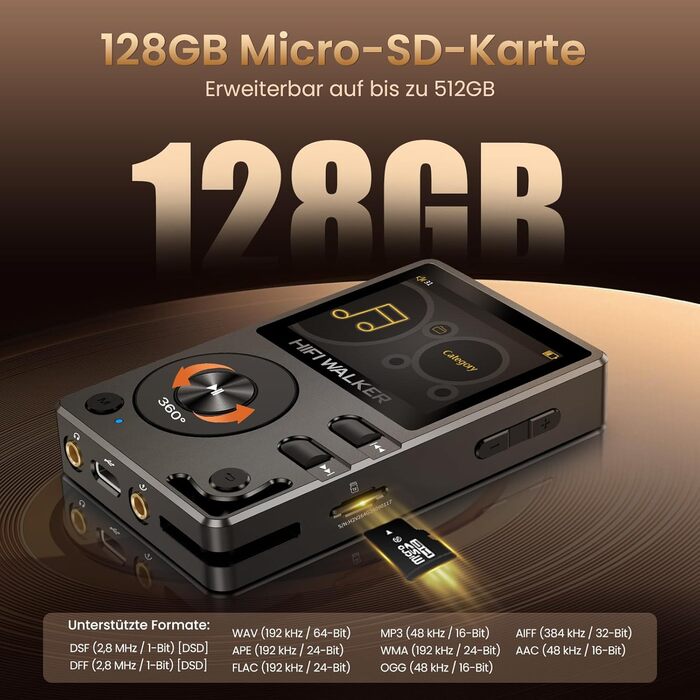 HIFI Walker H2: MP3-плеєр Hi-Res 128GB з Bluetooth 5.2, DSD DAC, підтримкою FLAC та розширенням до 512GB
