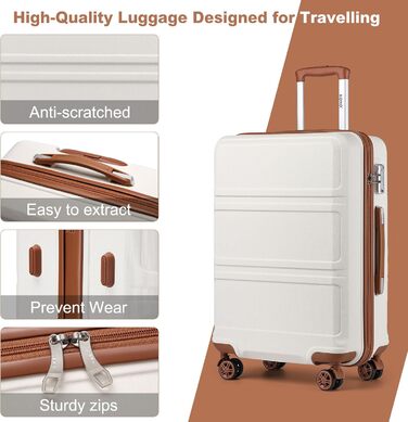 Чемодан KONO 24 дюйми, ABS, з TSA-замком, 4 колеса, 65×44×25.5 см, кремовий