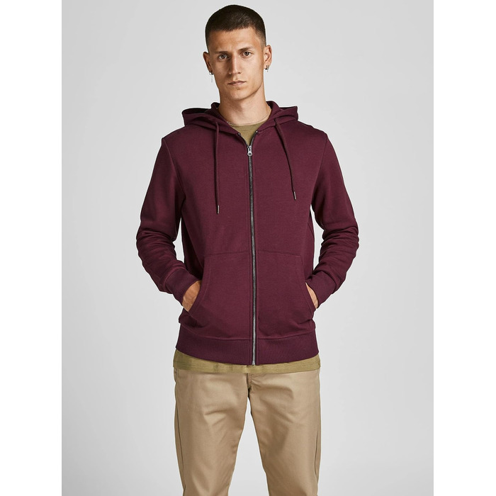 Чоловіча однотонна толстовка з капюшоном Jack & Jones, колір Port Royale (червоний), розмір 3XL