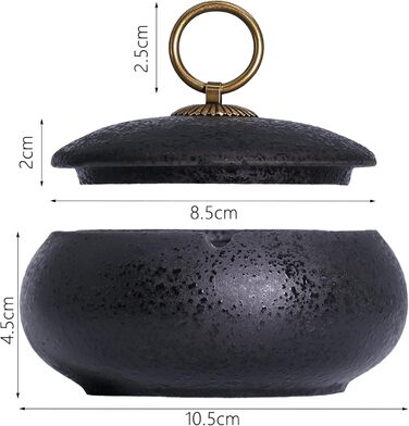 Керамічна попільничка для сигарет та цигарок з кришкою, ретро стиль, чорний колір, 10.8x6.5 см. Підходить для дому, офісу та вулиці